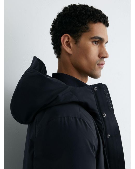 Reiss Blue Quilted Hooded Mid-Length Puffer Coat for men