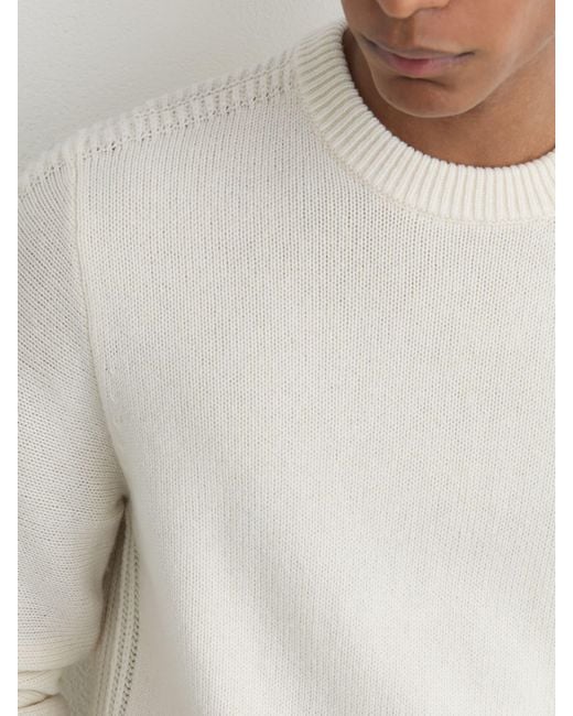 Reiss White Wool-Blend Rib-Detail Crew-Neck Jumper for men