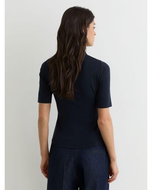 Reiss Blue Denny - Navy/black Jersey Colour-block Half-zip Polo Top, Us 10