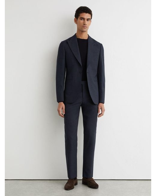 Reiss Fibre - Airforce Blue Tailored Fit Virgin Wool Textured Tailored-fit Trousers, 32w X 31l (uk 32 R) for men