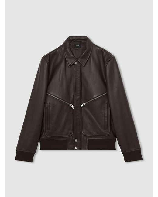 Reiss Black Burnished-Leather Zip-Through Jacket for men