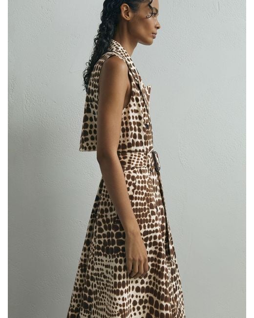 ATELIER Gray Cotton Animal-Print Tailored Dress