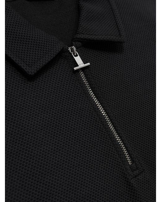 Reiss Black Textured Half-Zip Polo Shirt for men