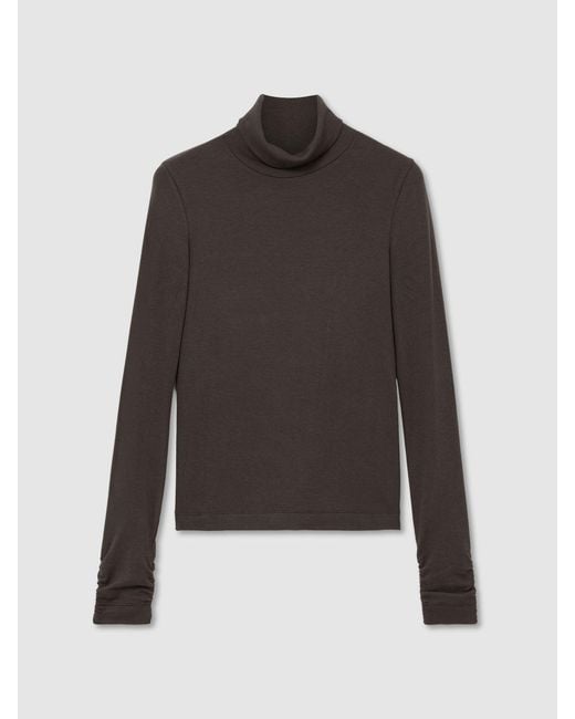 Reiss Black Rib-Knit Roll-Neck Top
