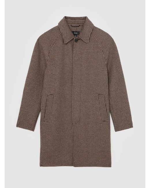 Reiss Brown Wool-Blend Dogtooth-Check Overcoat for men
