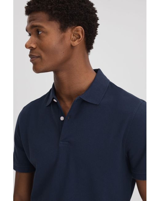 Reiss Puro - Airforce Blue Garment Dyed Cotton Polo Shirt for men