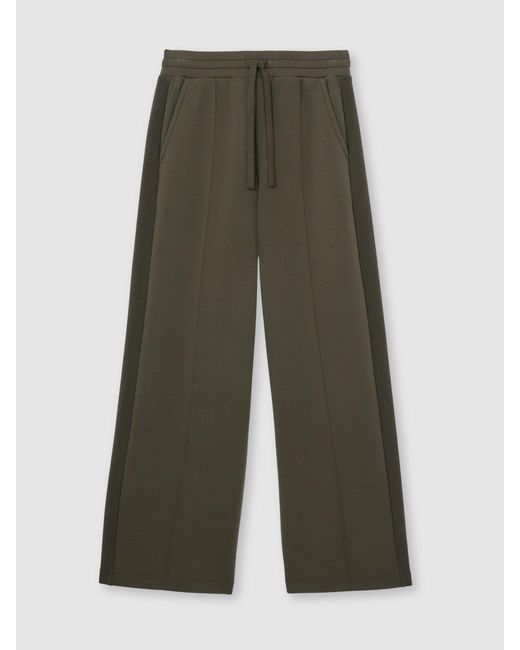 Reiss Bella - Khaki Green Premium Interlock Wide-leg Joggers, L Regular (uk 16-18)