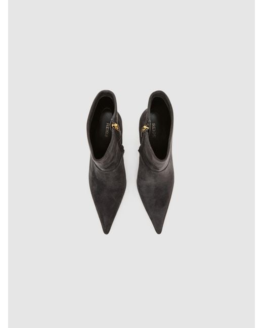 Reiss Black Suede Pointed-Toe Stiletto Ankle Boots