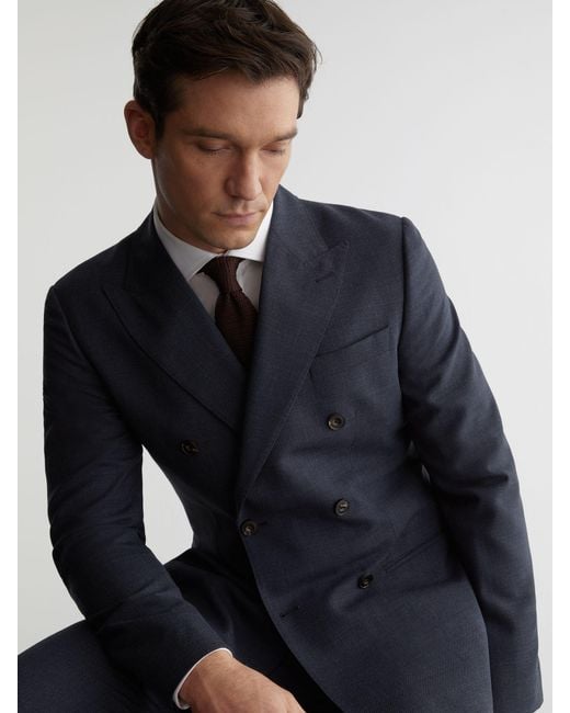 Reiss Db - Airforce Blue Fibre Db Tailored Fit Virgin Wool Textured Double-breasted Blazer Tailored-fit, 42 for men