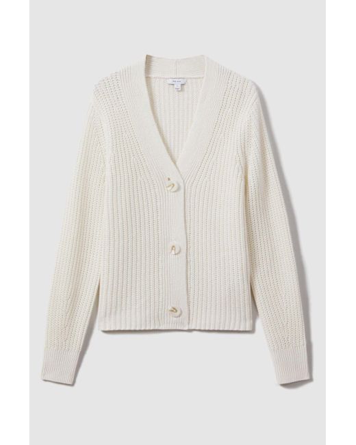 Reiss Natural Ariana - Ivory Cotton Blend Knitted Cardigan