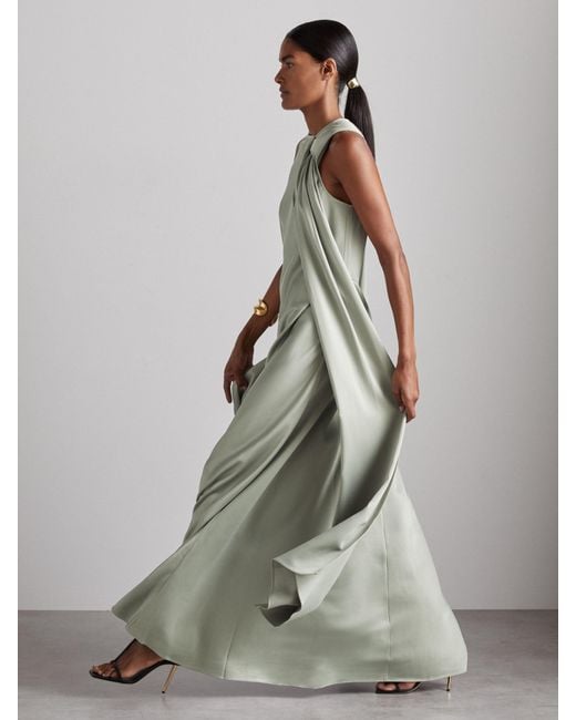 Reiss Green Draped Satin Occasion Dress