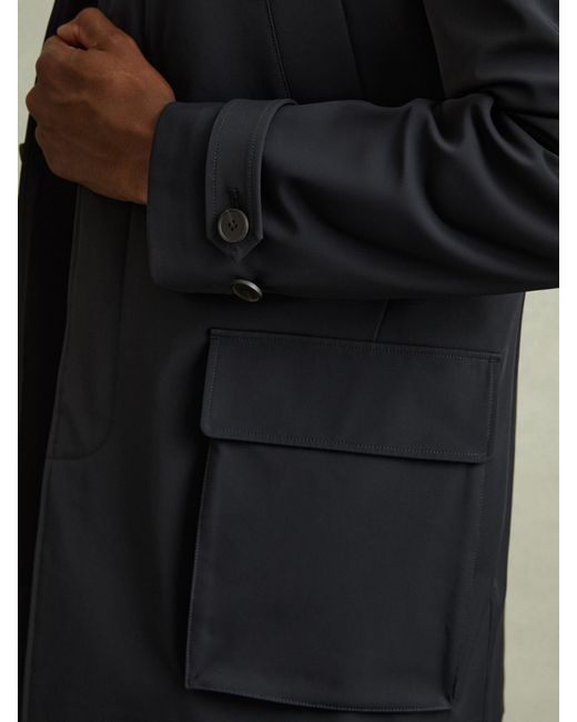 Reiss Blue Player - Navy Hybrid Removable Funnel Neck Overcoat, M for men