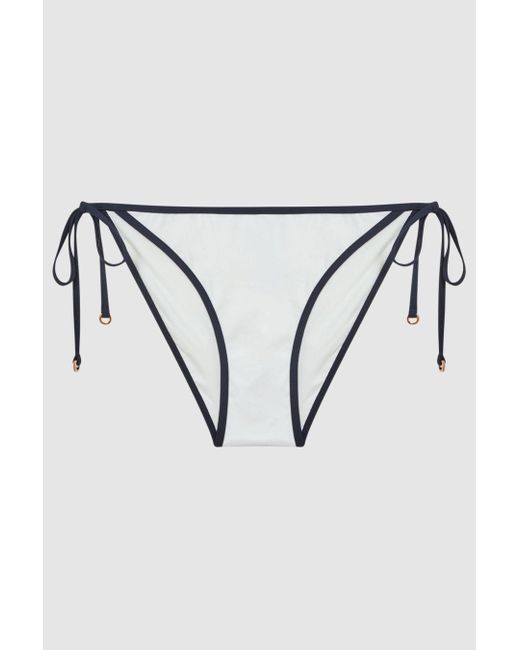 Reiss Rutha - White/navy Side Tie Contrast Trim Bikini Bottoms
