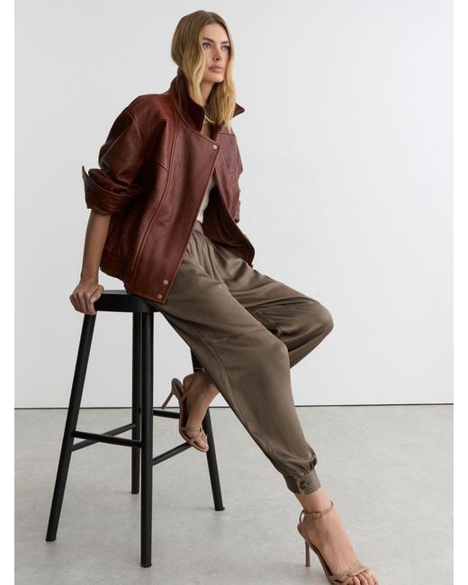 Reiss Brown Neave - Taupe Neutral Satin Balloon-leg Trousers, Us 14 L