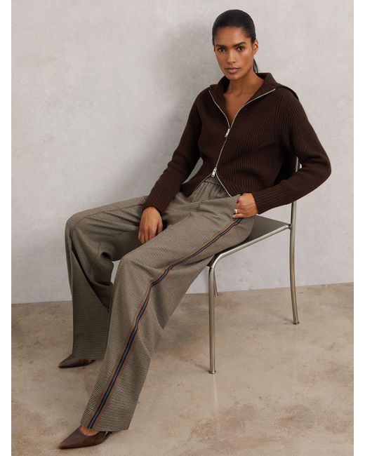 Reiss Brown Side-Stripe Wide-Leg Trousers