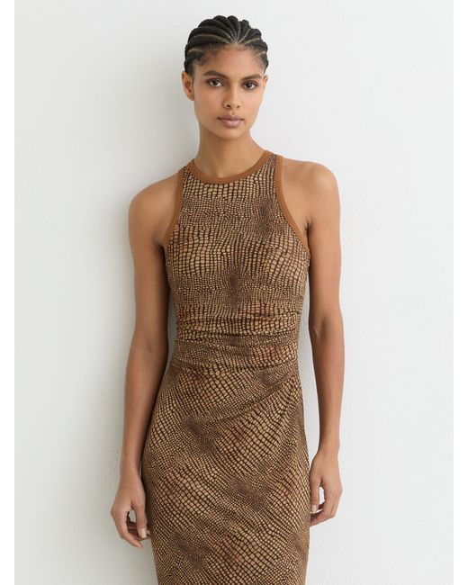 Reiss White Snake-Print Jersey Racer Midi Dress