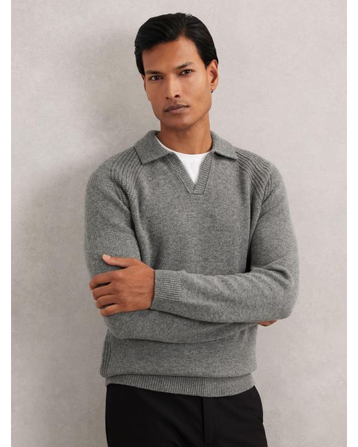 Reiss Gray Wool-Cashmere Open-Collar Jumper for men
