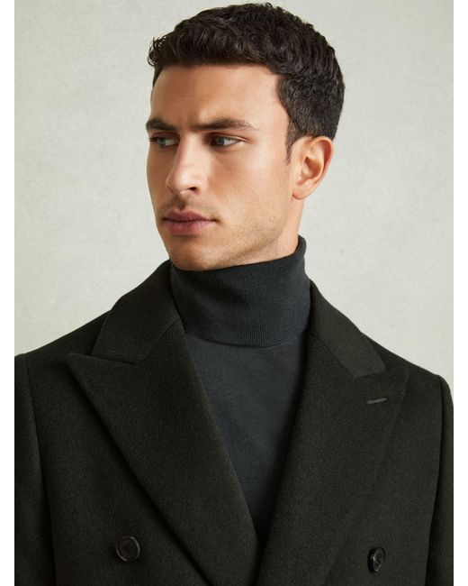 Reiss Black Timpano - Dark Green Wool-blend Double-breasted Coat, M for men