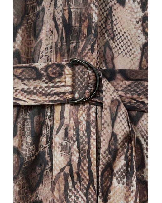 Reiss Natural Snake Print Belted Midi Dress