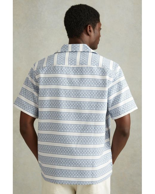 Reiss Multicolor Kesh - White/soft Blue Herringbone Cuban Collar Shirt, L for men
