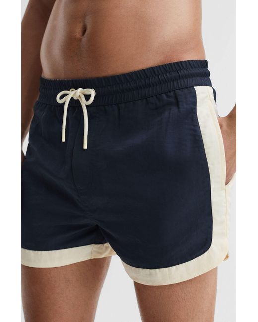 Reiss Blue Surf - Navy/white Drawstring Contrast Swim Shorts, Xs for men