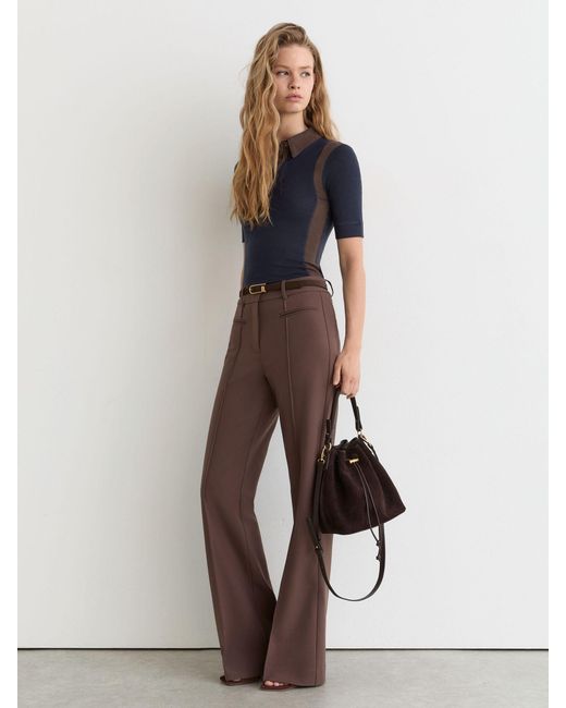 Reiss Blue Chocolate Colour-Block Half-Button Top With Wool