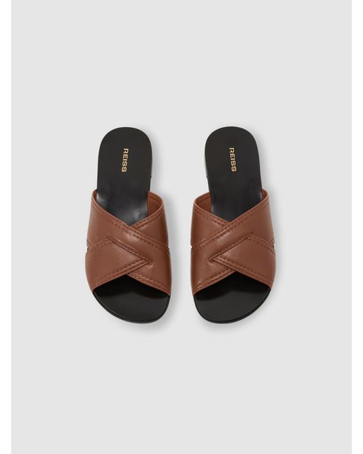 Reiss Natural Leather Cross-Strap Flat Sandals