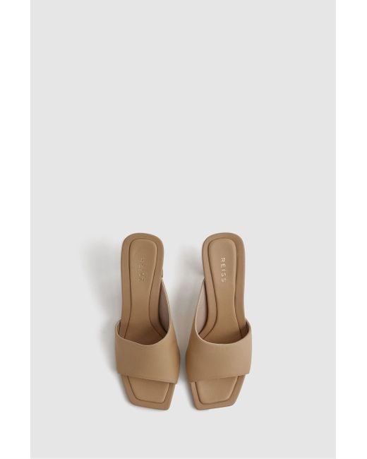 Reiss Natural Heather - Nude Leather Block Heel Mules