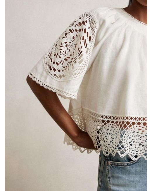 Reiss Brown Linen Embroidered Swing Top
