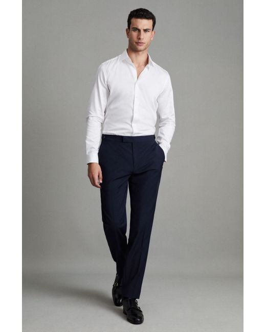 Reiss Gray Remote - White Slim Fit Cotton Satin Cutaway Collar Shirt for men