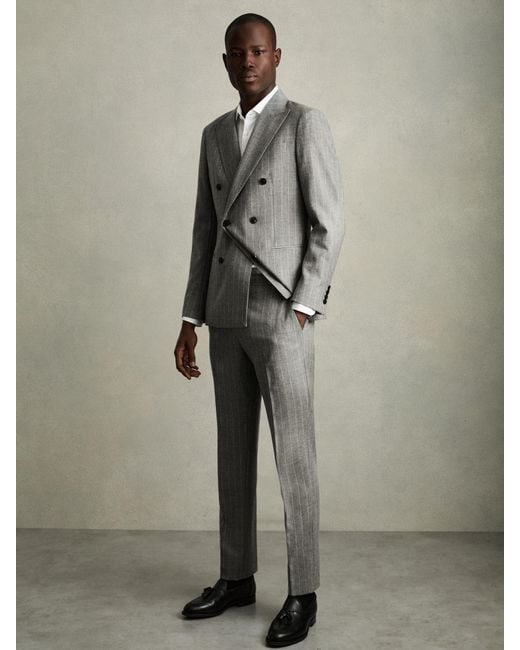 Reiss Gray Slim-Fit Pinstripe Suit Trousers for men
