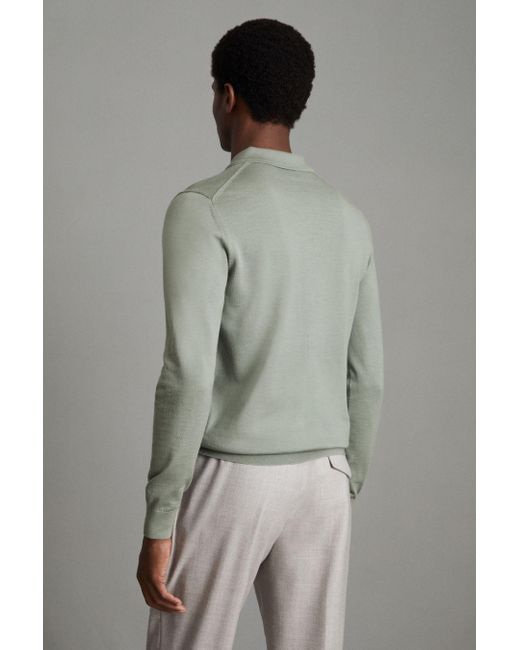 Reiss Gray Trafford - Pistachio Merino Wool Polo Shirt, S for men