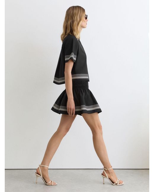 Reiss Black Cotton Stripe-Detail Mini Skirt