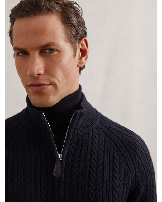 Reiss Blue Cable-Knit Half-Zip Jumper With Wool for men