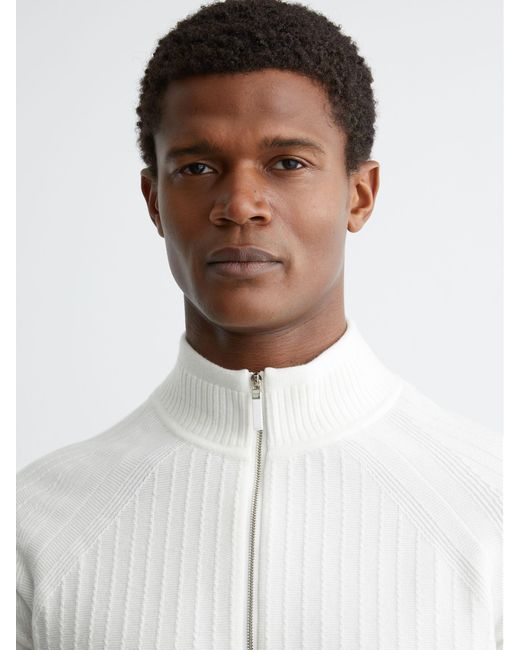 Reiss White Textured-Knit Half-Zip Jumper With Wool for men
