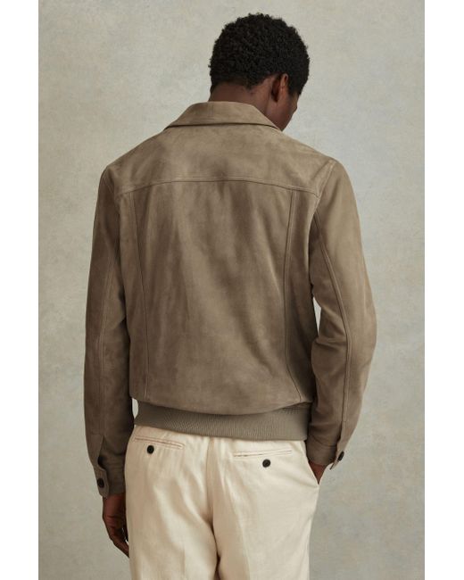 Reiss Brown Thomas - Pistachio Suede Chest Pocket Jacket for men