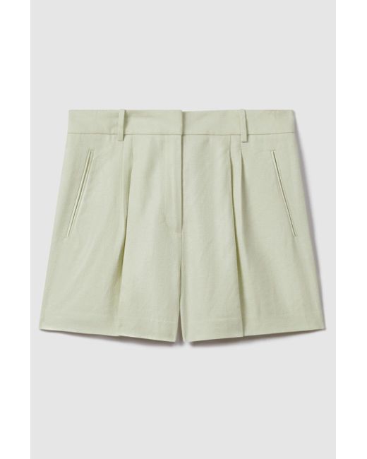 Reiss Multicolor Dianna - Mint Front Pleat Linen Blend Suit Shorts