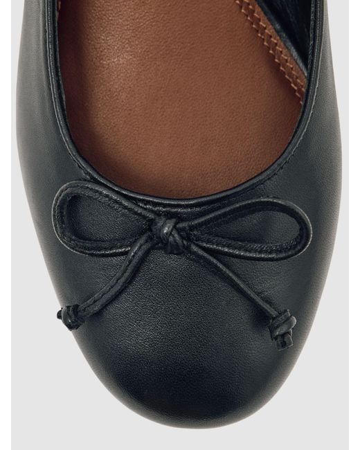 Reiss Black Leather Block Heel Ballerina Shoes