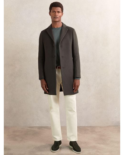 Reiss Brown Wool-Blend Single-Breasted Overcoat for men