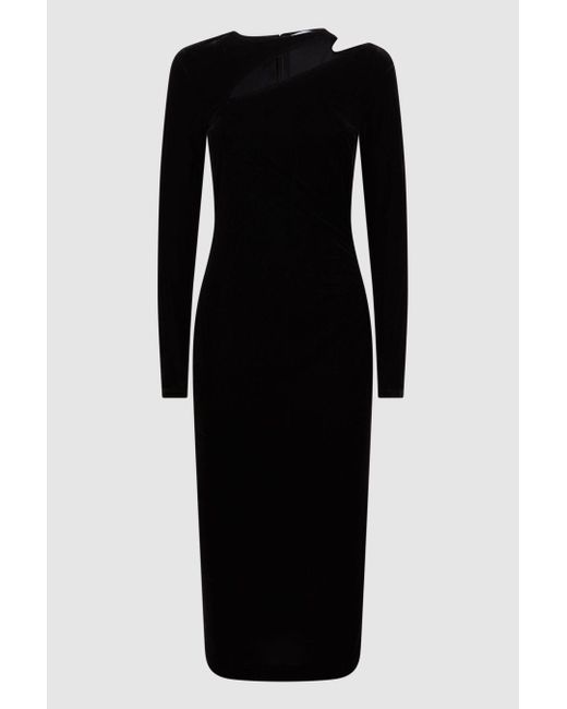 Reiss Macey - Black Velvet Cut-out Midi Dress