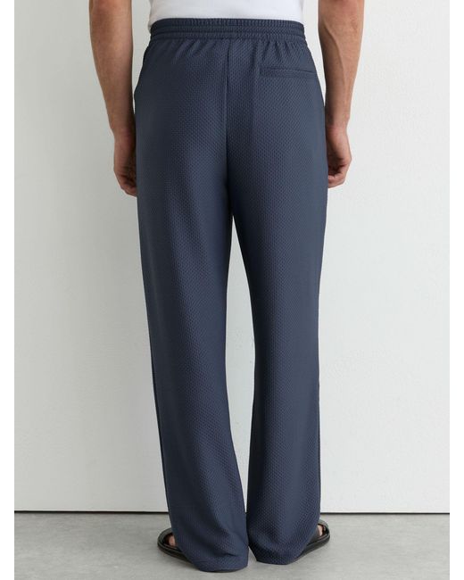 Reiss Blue Textured Drawstring Relaxed-Fit Trousers for men