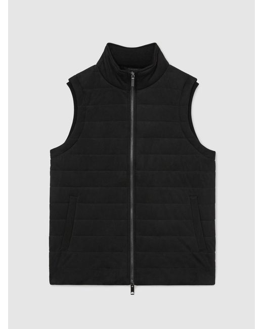Reiss Black Funnel-Neck Quilted Gilet for men