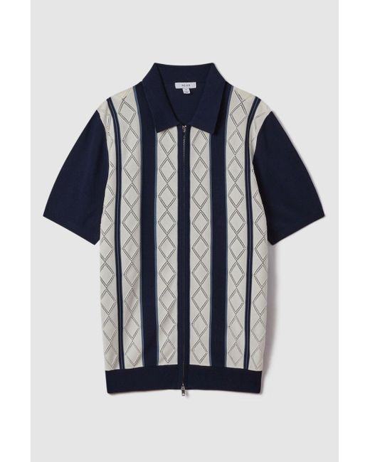 Reiss Blue Selwood - Navy/white Colourblock Zip-through T-shirt for men