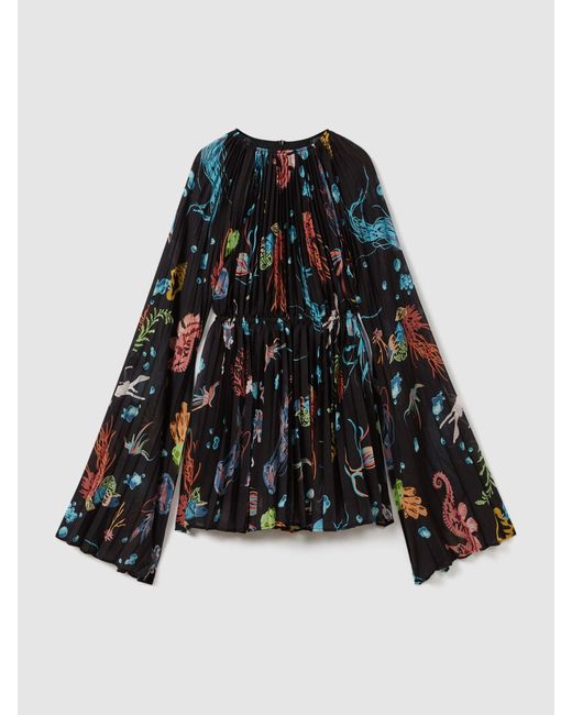 LEO LIN Black Leo Pleated Bell Sleeve Mini Dress