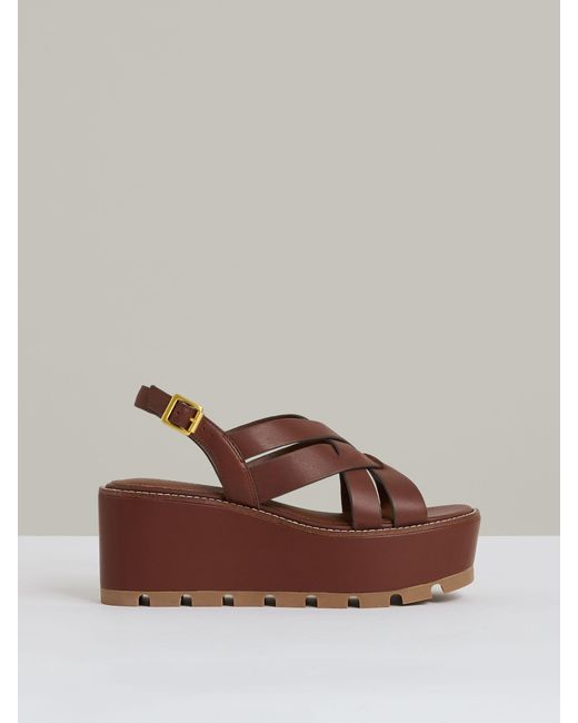 Reiss Brown Naomi - Tan Leather Wedge Platform Sandals, Us 8 (uk 6)