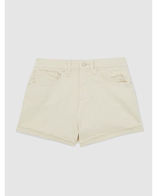 GOOD AMERICAN Natural Ecru Distressed Denim Shorts