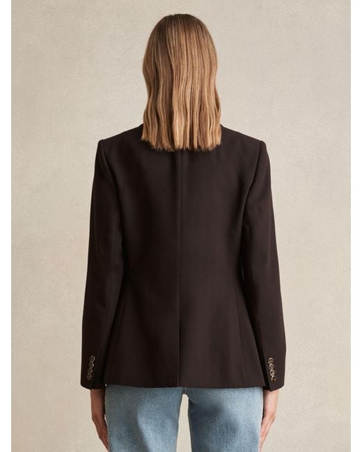 Reiss Brown Wool-Blend Double-Breasted Blazer