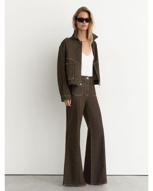 Reiss Brown Petite Relaxed Denim Bomber Jacket