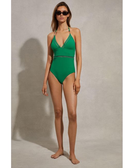 Reiss Rita - Green Lattice Halter Neck Swimsuit, Us 6