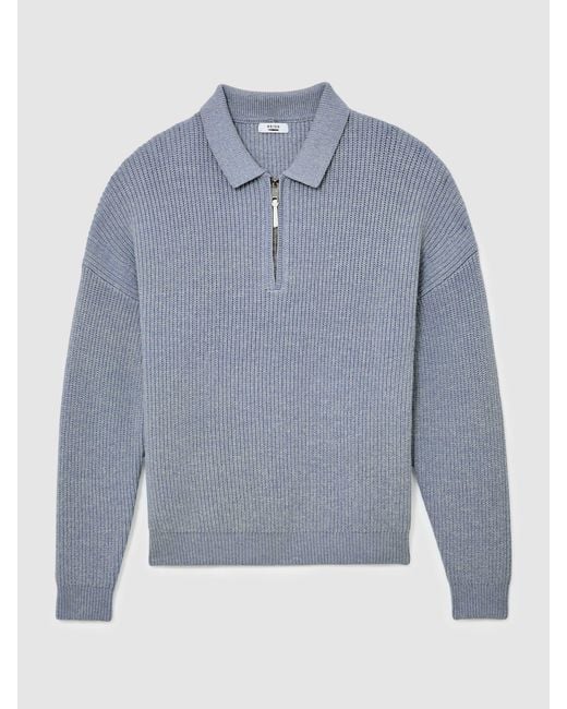 Reiss Gray Cotton-Blend Rib Half-Zip Polo Jumper for men